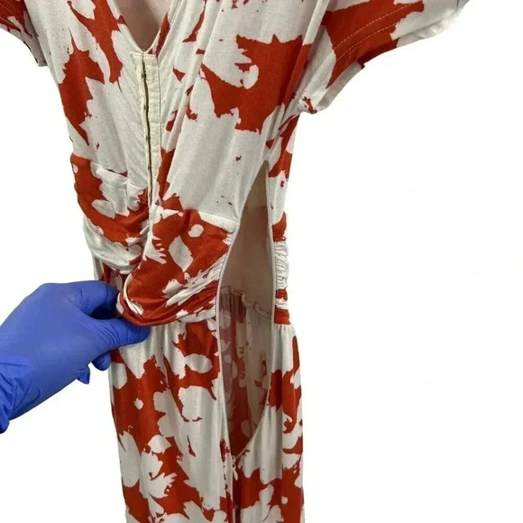 Anthropologie Maeve XS Summer Breeze Orange Off White Floral Dress Ruched Waist - Picture 5 of 15